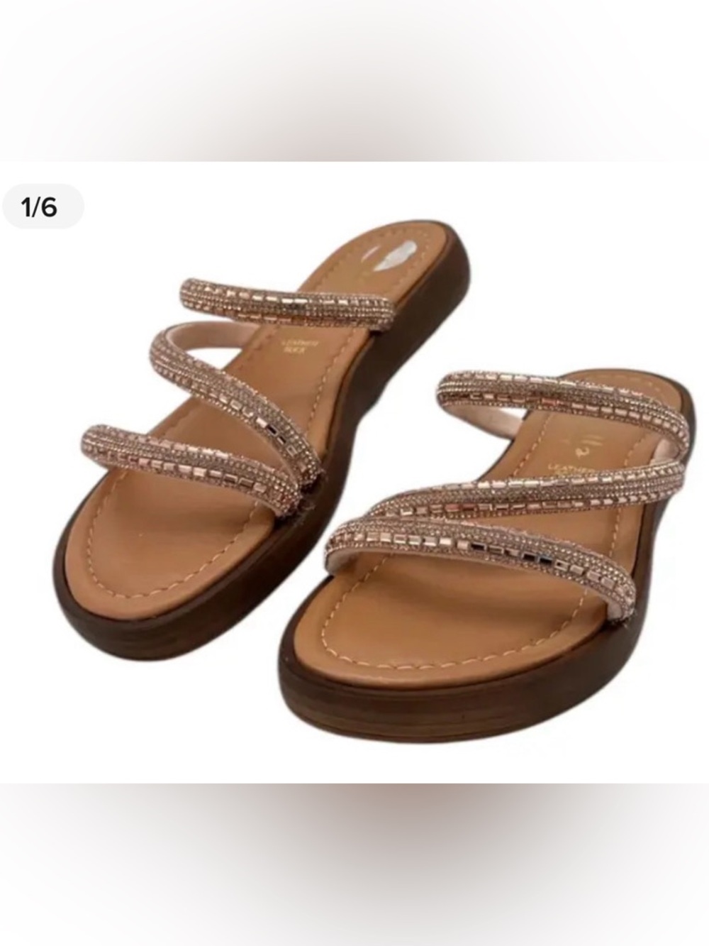 Mariella Rose Gold Flat Sandals, Size 8.5